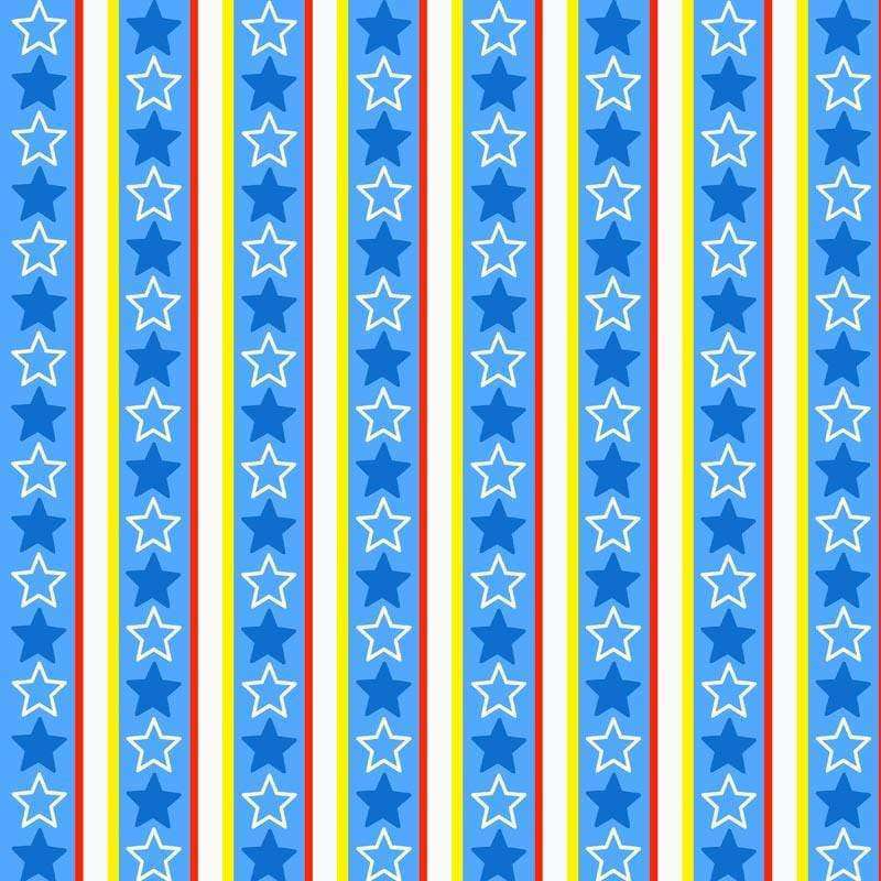 Striped pattern with blue stars against a background of red, blue, and yellow stripes
