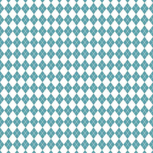 A repeating pattern of white and aqua diamonds