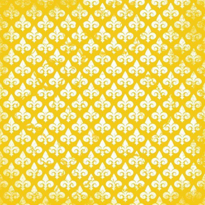 Yellow and white fleur-de-lis pattern on a textured background