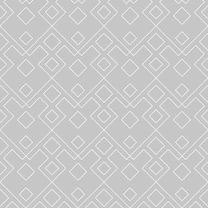 Symmetrical geometric white line pattern on a grey background