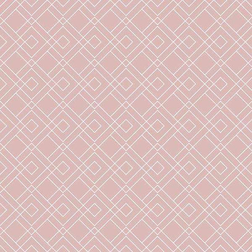 Geometric diamond pattern in blush pink with white lines