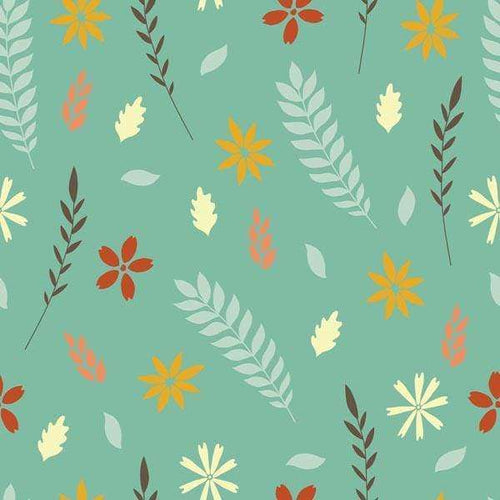 Handcrafted autumnal pattern with foliage and blooms