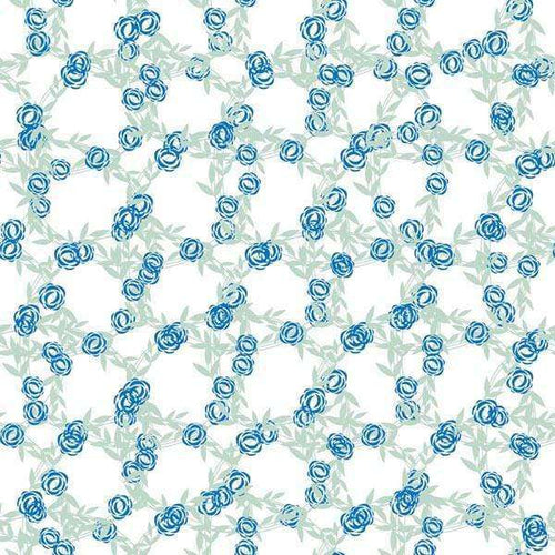 Seamless floral pattern with stylized blue roses and green leaves