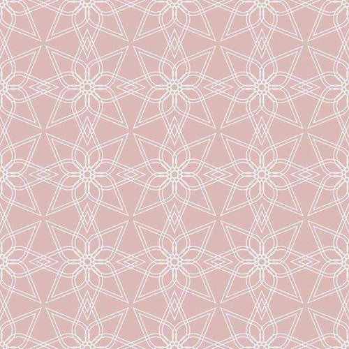 Geometric floral lace pattern on a pale pink background