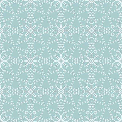 Geometric floral lace pattern on an aqua background
