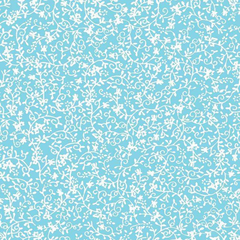 Intricate white floral pattern on a teal background