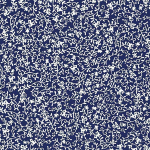 Intricate white floral pattern on a navy blue background