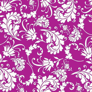 Elegant white floral damask pattern on a magenta background