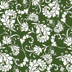 Elegant white floral patterns on a green background