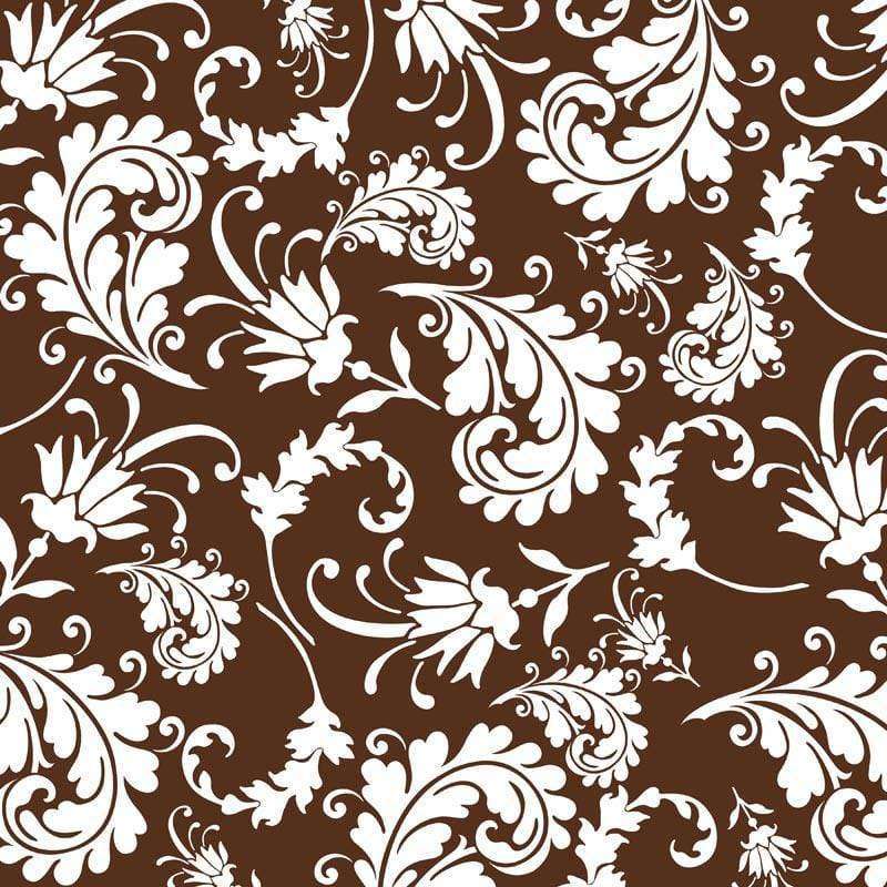 Ornate swirl pattern on a chocolate brown background