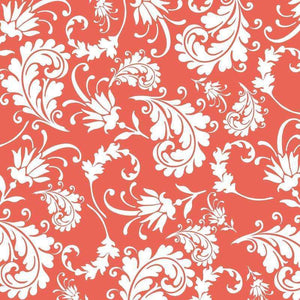 Elegant white floral pattern on a crimson background