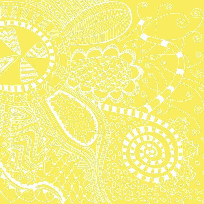 Bright yellow and white mandala pattern with detailed design