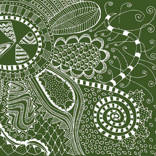 Detailed doodle art pattern in green and white