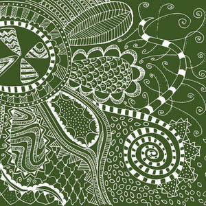 Detailed doodle art pattern in green and white