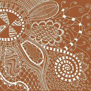 Intricate white doodle patterns on a brown background