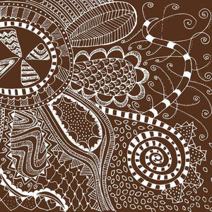 Intricate doodle pattern with swirls, leaves, and geometric shapes