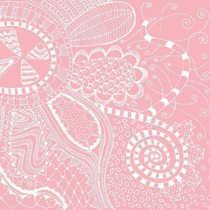 Intricate pink and white paisley and floral pattern