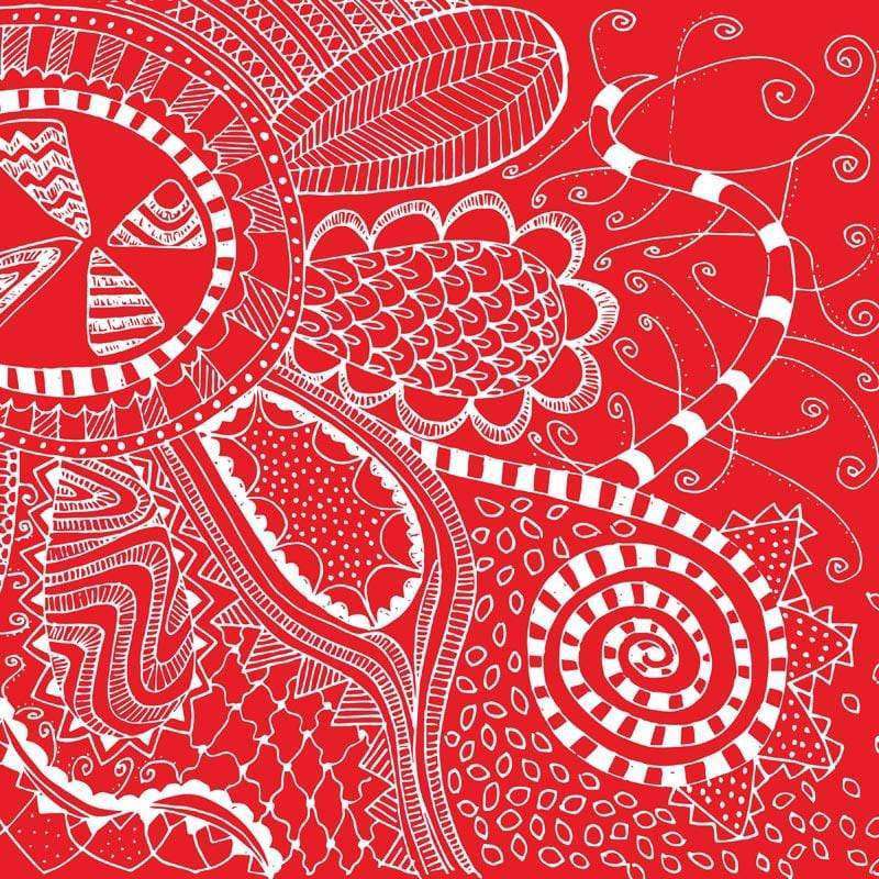 Intricate red and white mandala-inspired pattern
