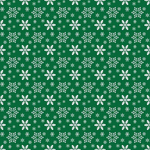 Green background with white snowflake-like floral patterns