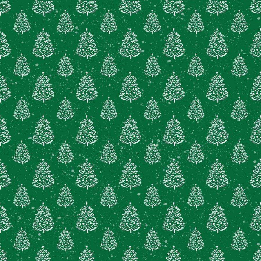 Green background with white Christmas tree pattern