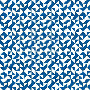 Geometric blue and white maze-like pattern