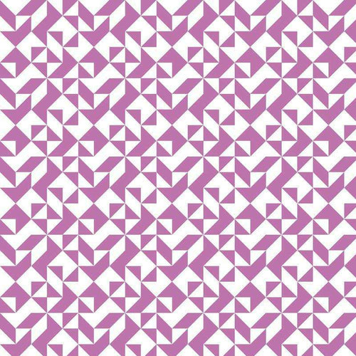 Geometric pattern of interlocking triangles in shades of purple and white