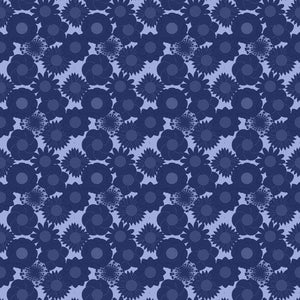 Seamless floral pattern in shades of blue on a dark background