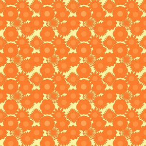 Floral pattern with orange blooms on a creamy background