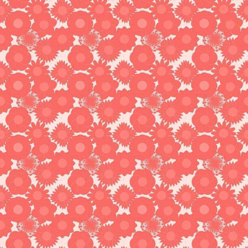 Repeating floral pattern in shades of coral on a light background
