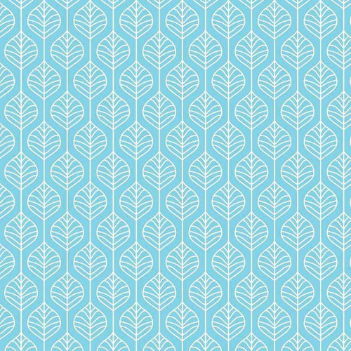 Repeated leaf patterns in aqua and white