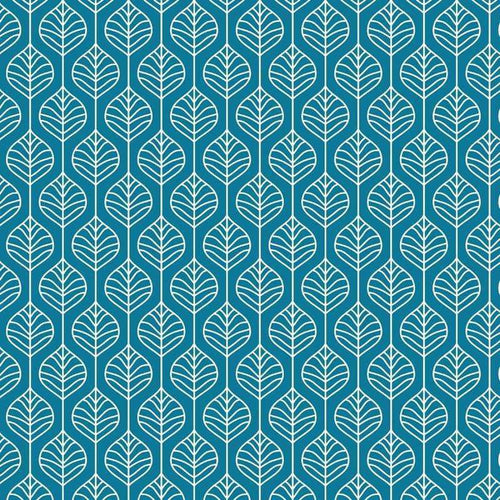 Teal background with symmetrical white leaf patterns