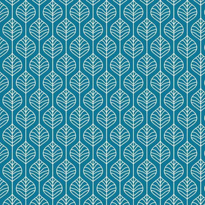 Teal background with symmetrical white leaf patterns