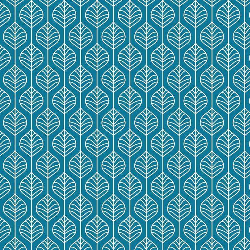 Teal background with symmetrical white leaf patterns