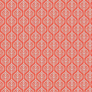 Repeating pattern of white leaf outlines on a coral background