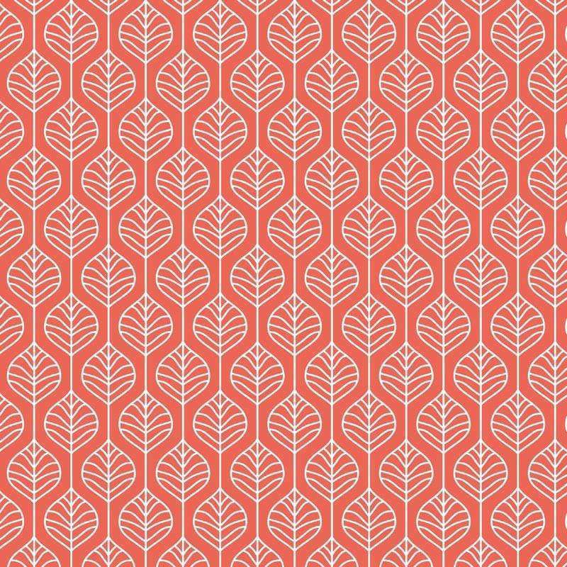 Repeating pattern of white leaf outlines on a coral background