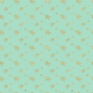 Delicate golden botanical pattern on a soft mint background