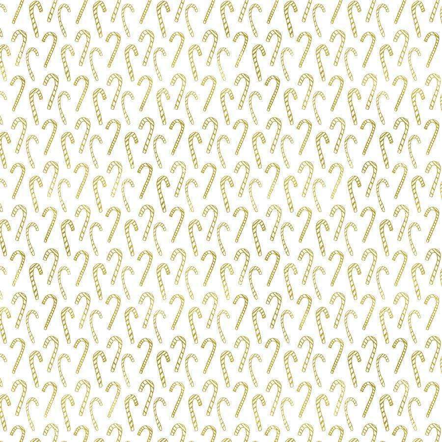 Seamless pattern of golden candy cane illustrations on a pale background