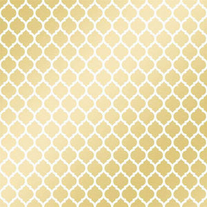 Elegant golden quatrefoil pattern on an off-white background