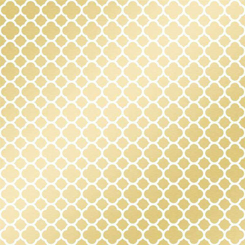Golden quatrefoil pattern on a cream background