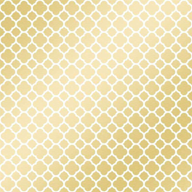 Golden quatrefoil pattern on a cream background