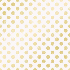 White background with golden textured polka dots pattern