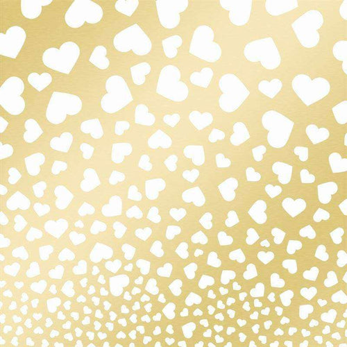 Assorted white hearts on a golden background