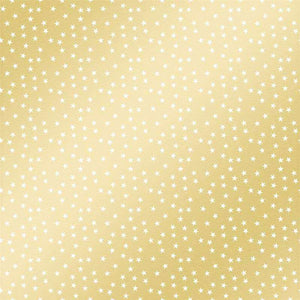 A pattern with small white stars on a golden background