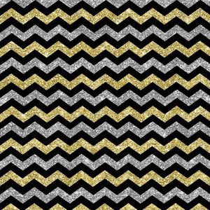Glittery gold and silver chevron pattern on a black background
