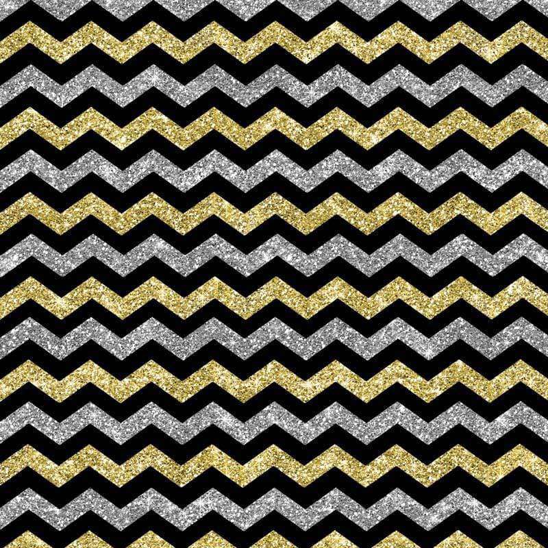 Glittery gold and silver chevron pattern on a black background