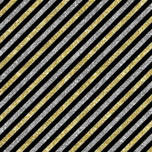 Diagonal black and gold glitter stripes