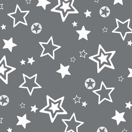 Assorted white stars on a charcoal grey background