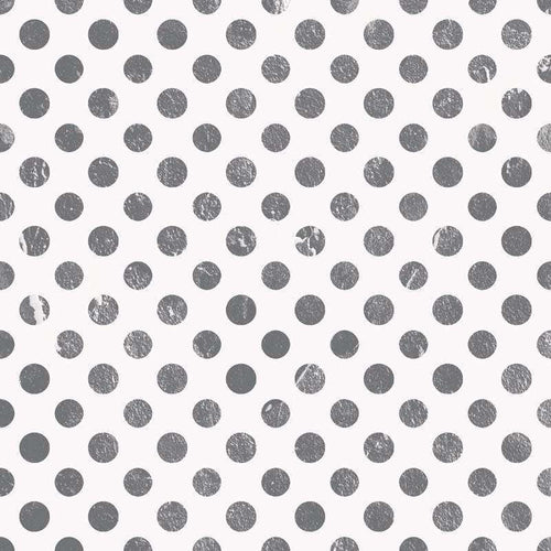 Hand-drawn style charcoal grey polka dots on a white background