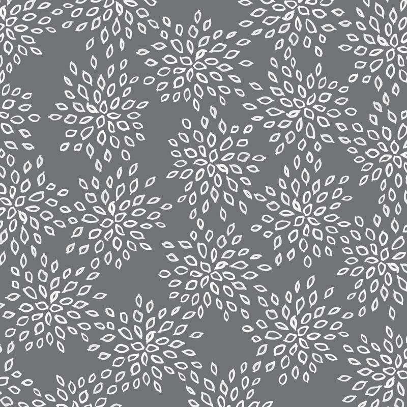 White leafy motifs on a soothing grey background