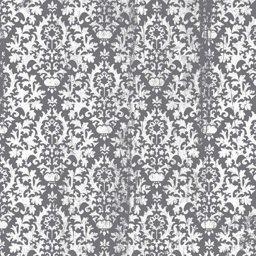 A square image of a vintage-inspired floral pattern with a distressed texture overlay